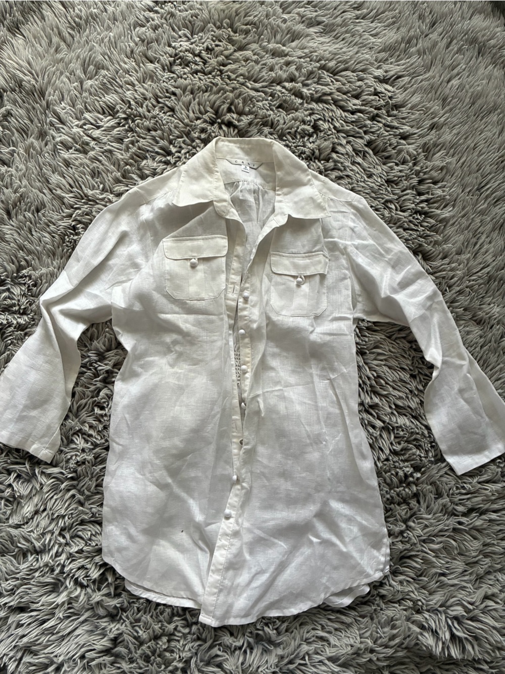 CAbi -small- White Linen-Blend Casual Button-Down Shirt